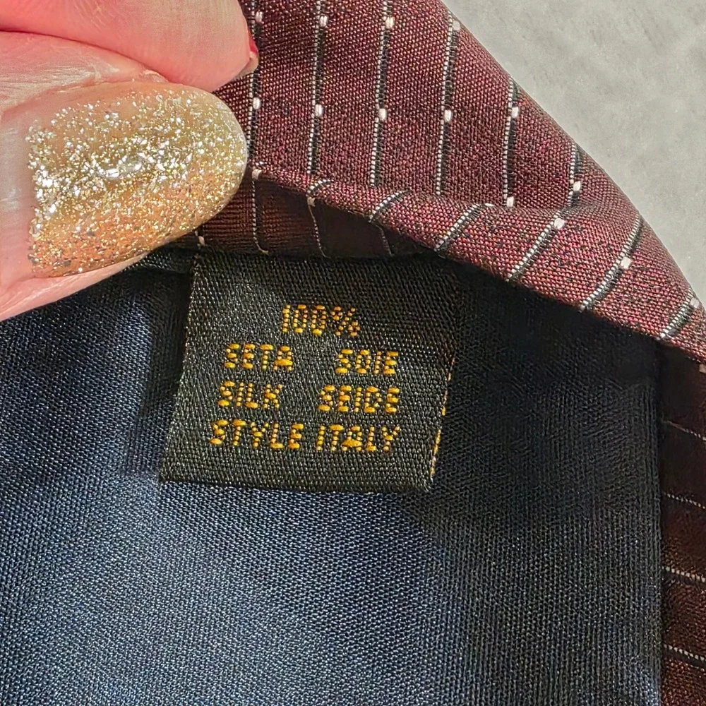 Ermenegildo Zegna Mens Burgundy Pin Dot Stripe Silk Tie Handmade Italy NWT
